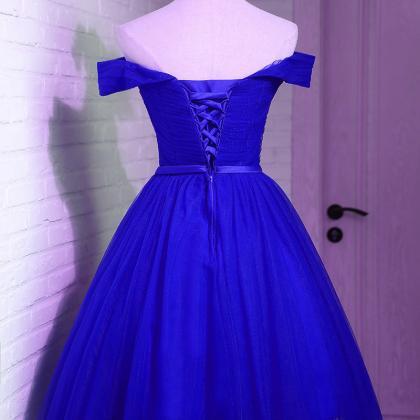 Royal Blue Knee Length Formal Dress, Blue Party..