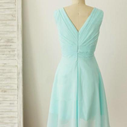 Mint Green V-neckline Chiffon Wedding Party Dress,..