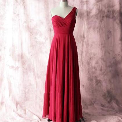 Beautiful Wine Red One Shoulder Bridesmaid Dress,..
