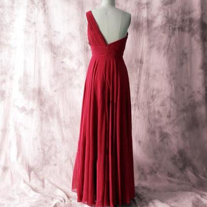 Beautiful Wine Red One Shoulder Bridesmaid Dress,..