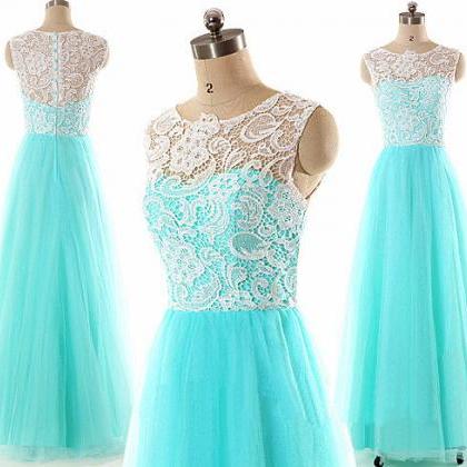 Blue Tulle And Lace A-line Simple Party Dresses,..