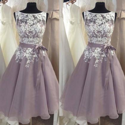 Illusion Neck Gray Short Organza Party Dress With..