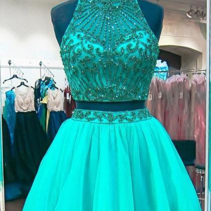 Emerald Green Two Piece Homecoming Dresses..