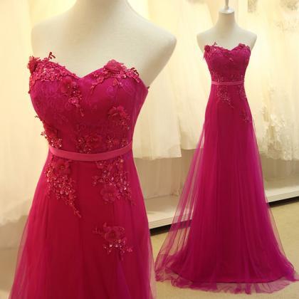 Custom Made Rose Red Tulle Long Prom Dress With..