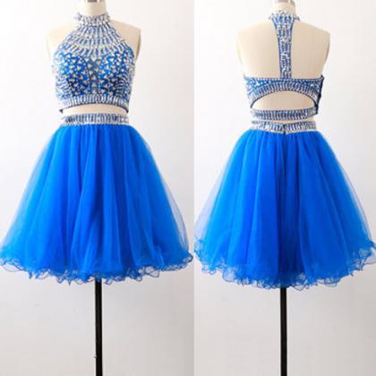 Blue Homecoming Dress, Open Back Homecoming Dress,..