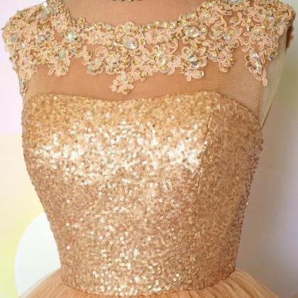 Gold Homecoming Dress, Sequin Homecoming Dress,..