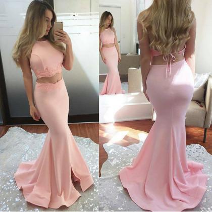 Blush Pink Prom Gowns,mermaid Prom Dress,two Piece..