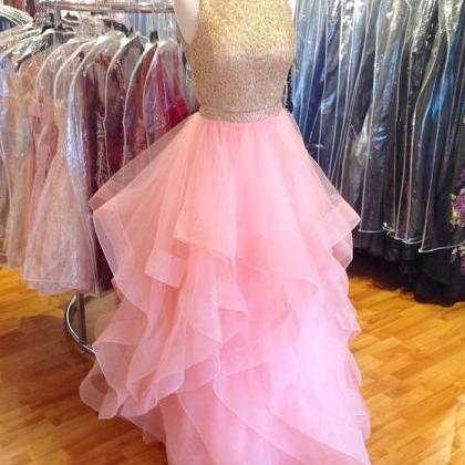 Pink Prom Dress,two Piece Prom Dress,ruffles..