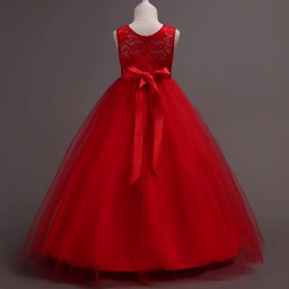 Red Lace Flower Girls Dresses, Girls Gowns , Floor..
