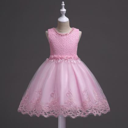 Pink Flower Girls Dresses , Beaded Girls Gowns..