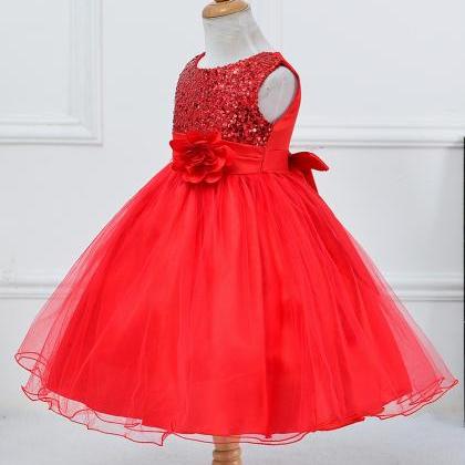 Red Sequined Corset Short Flower Girls Dresses ,..