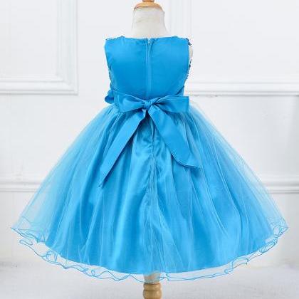 Blue Sequined Corset Short Flower Girls Dresses ,..