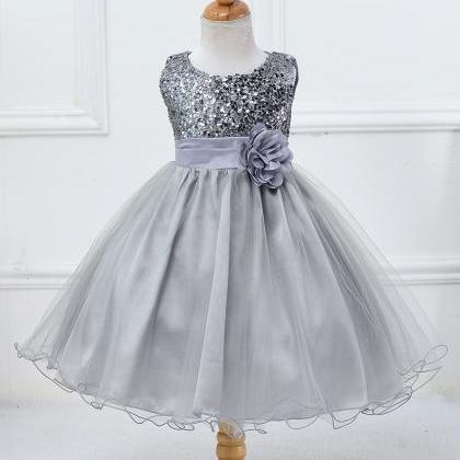 Silver Sequined Corset Short Flower Girls Dresses..