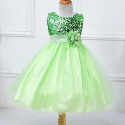 Green Sequined Corset Short Flower Girls Dresses ,..