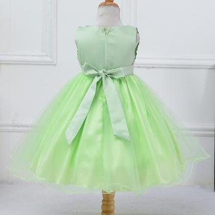 Green Sequined Corset Short Flower Girls Dresses ,..