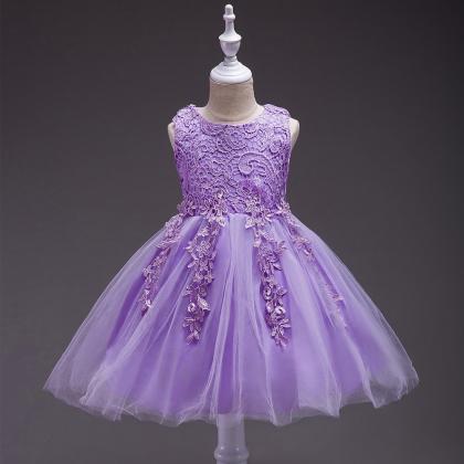 Lace Wedding Flower Dresses,purple Tulle Short..
