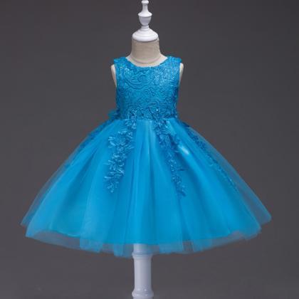 Lace Wedding Flower Dresses, Blue Tulle Short..