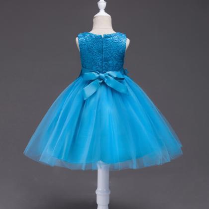 Lace Wedding Flower Dresses, Blue Tulle Short..