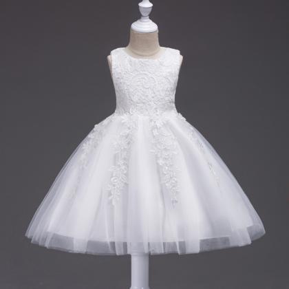 Lace Wedding Flower Dresses, White Tulle Short..