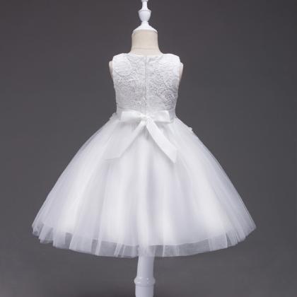 Lace Wedding Flower Dresses, White Tulle Short..