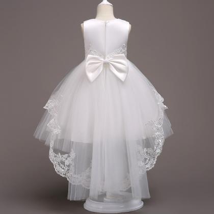 White Lace Flower Girls Dresses High Low Party..