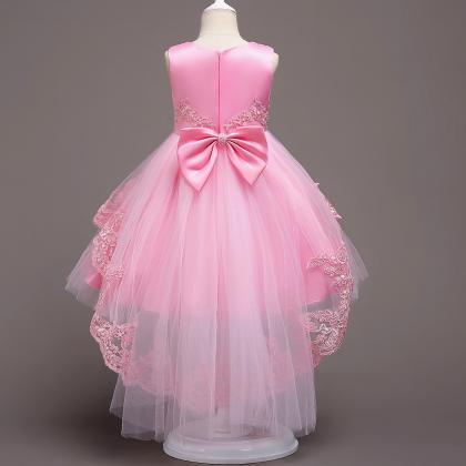 Pink Lace Flower Girls Dresses High Low Party..