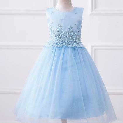 Sky Blue Flower Girls Dresses, Lace Wedding Flower..
