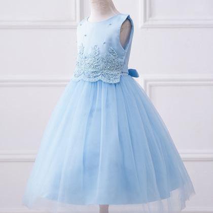 Sky Blue Flower Girls Dresses, Lace Wedding Flower..