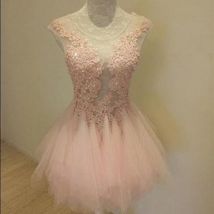 Sweet Pink Short Homecoming Dress, Vintage Tulle..