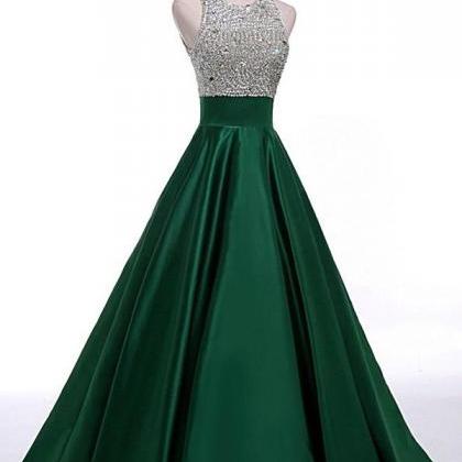Green Long Prom Dresses, Beaded Corset Party Gowns..