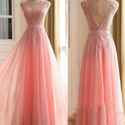 Charming Long Prom Dress, Appliques Pink Prom..