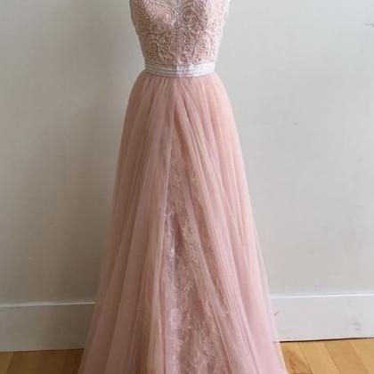 Halter Pink Tulle Prom Dress, Vintage Formal..