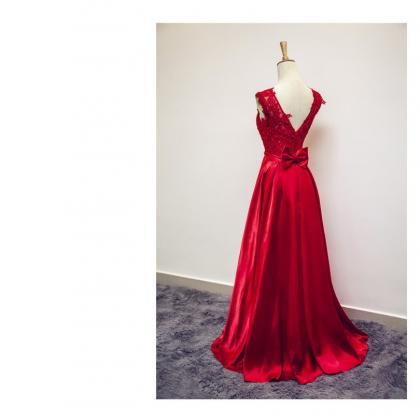 Prom Dresses Red Lace Neck Formal Evening Party..