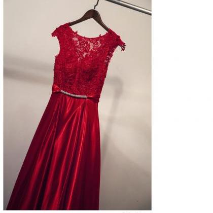 Prom Dresses Red Lace Neck Formal Evening Party..