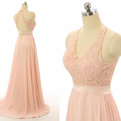 Sexy Backless Prom Gown,Pink Prom D..
