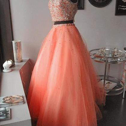 Orange Beaded Prom Dress, Prom Dresses,modest Prom..