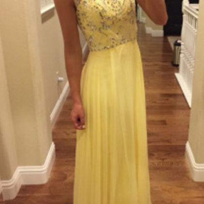 Luxury Beaded Sexy Prom Dress,sleeveless Yellow..