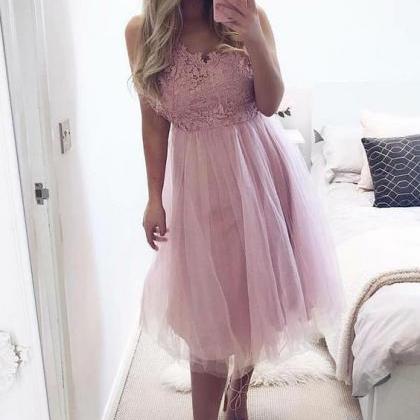 Pink Tulle Short Homecoming Dresses Off Shoulder..