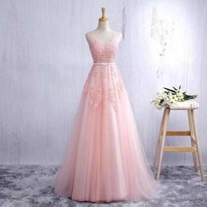 Pink Tulle Prom Dresses Lace Prom Gowns Sexy..