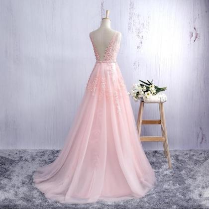 Pink Tulle Prom Dresses Lace Prom Gowns Sexy..