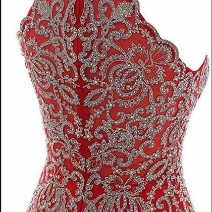 Red Halter Mermaid Prom Dresses Plus Size Formal..