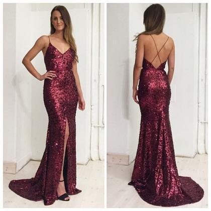 New Arrival Burgundy Sequin Prom Dr..