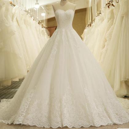 White Lace Pricess Wedding Dresses Ball Gowns..