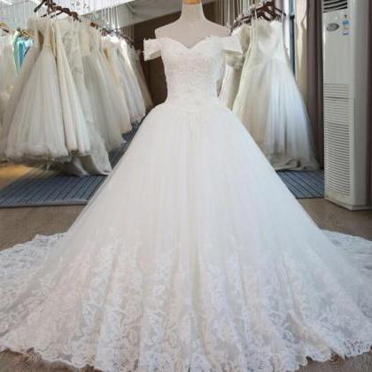 Luxury White Lace Ball Gowns Wedding Dresses..