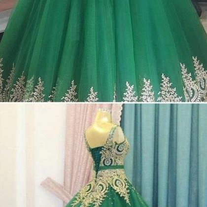 Ball Gowns Green Tulle Wedding Quinceanera Dresses..