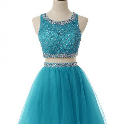 Two Pieces Beaded Luxury Short Homecoming Party..
