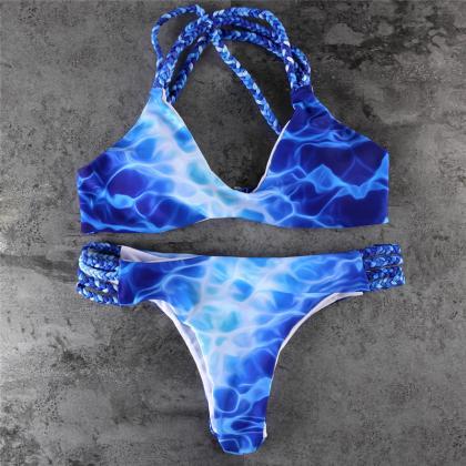 Sexy Blue Floral Printing Swimwear, Fashion Women..