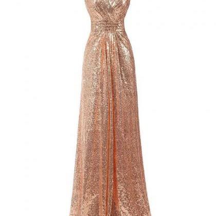 Roe Gold Sequin Long Bridesmaid Dress Plus Size..