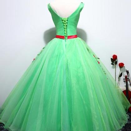 Vintage Green Tulle Pricess Prom Dresses Women..