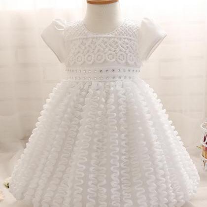 White Pricess Prom Dress, Flower Girl Dress Short..